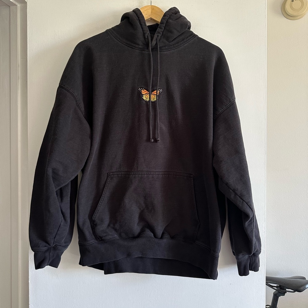 Brandy Melville Black Cotton Butterfly Hoodie Classic Neutral Sweatshirt size S - Picture 5 of 9